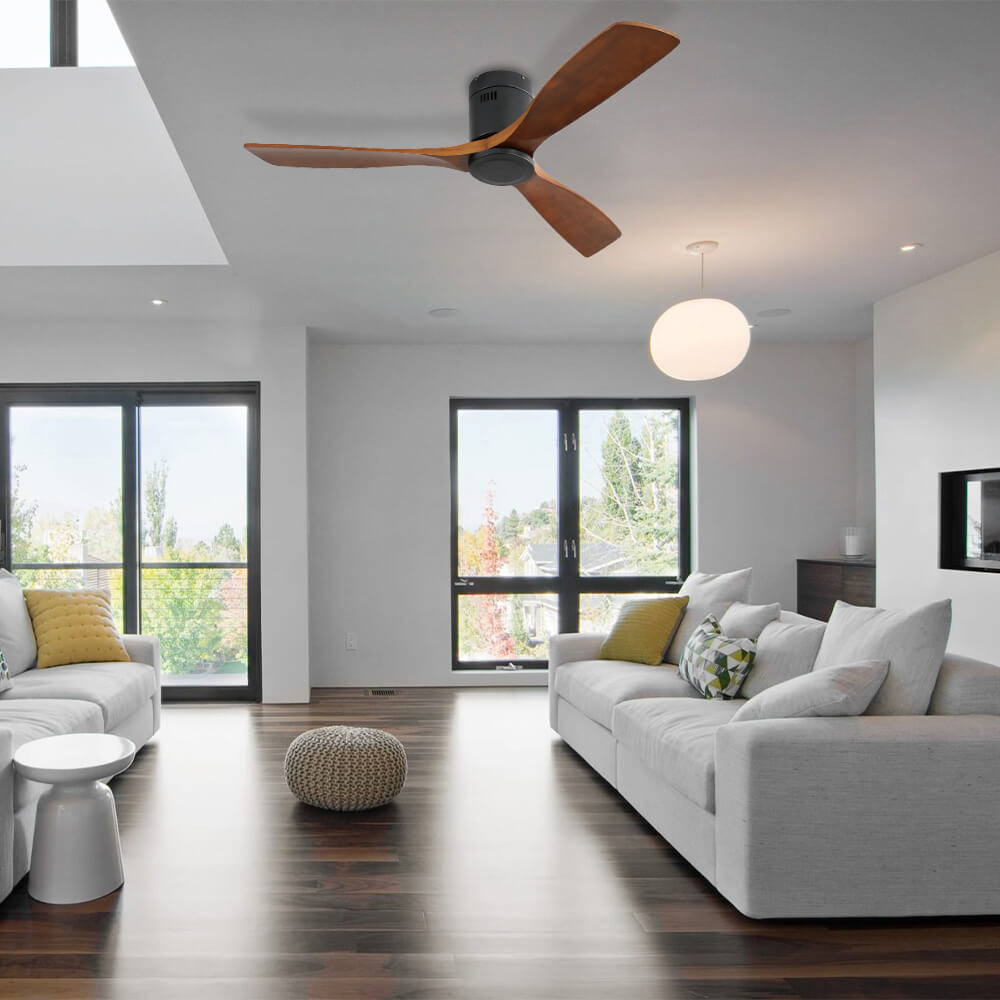 52″ Flush Mount Steel Wood Ceiling Fan Without Light