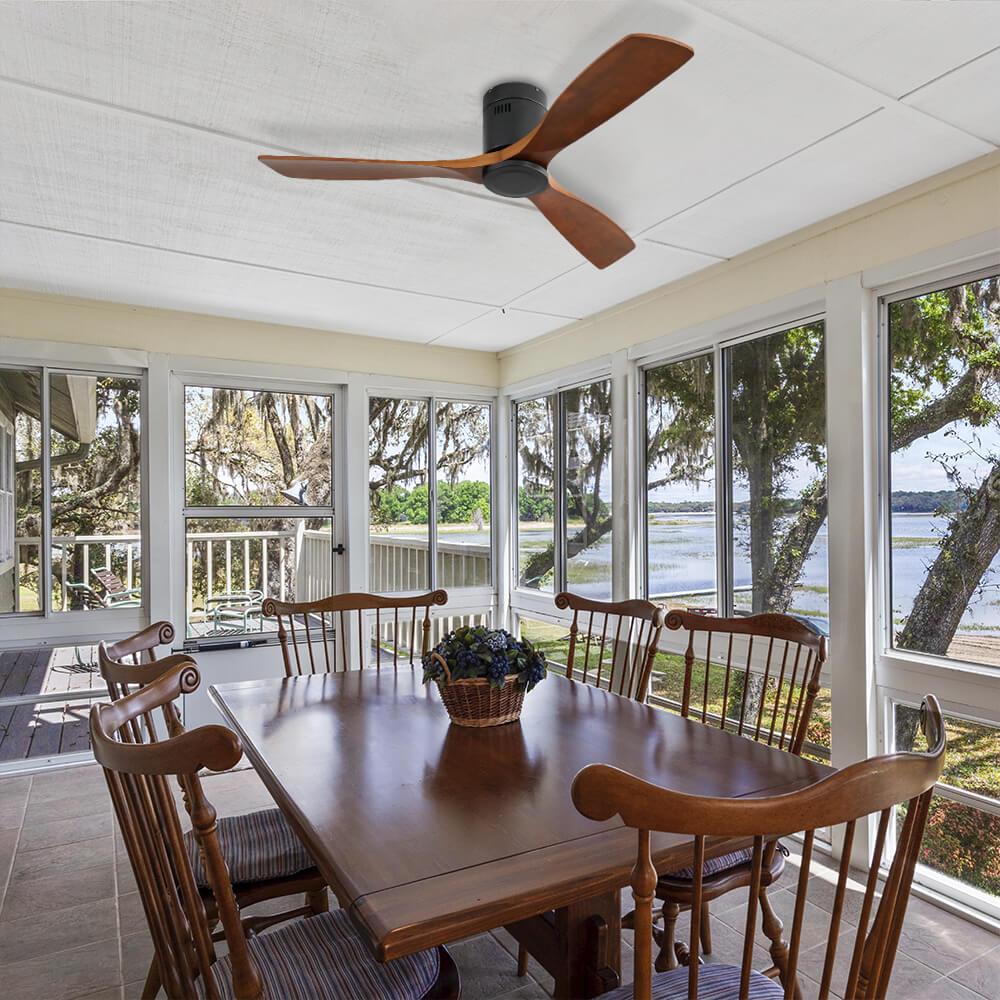 52″ Flush Mount Steel Wood Ceiling Fan Without Light