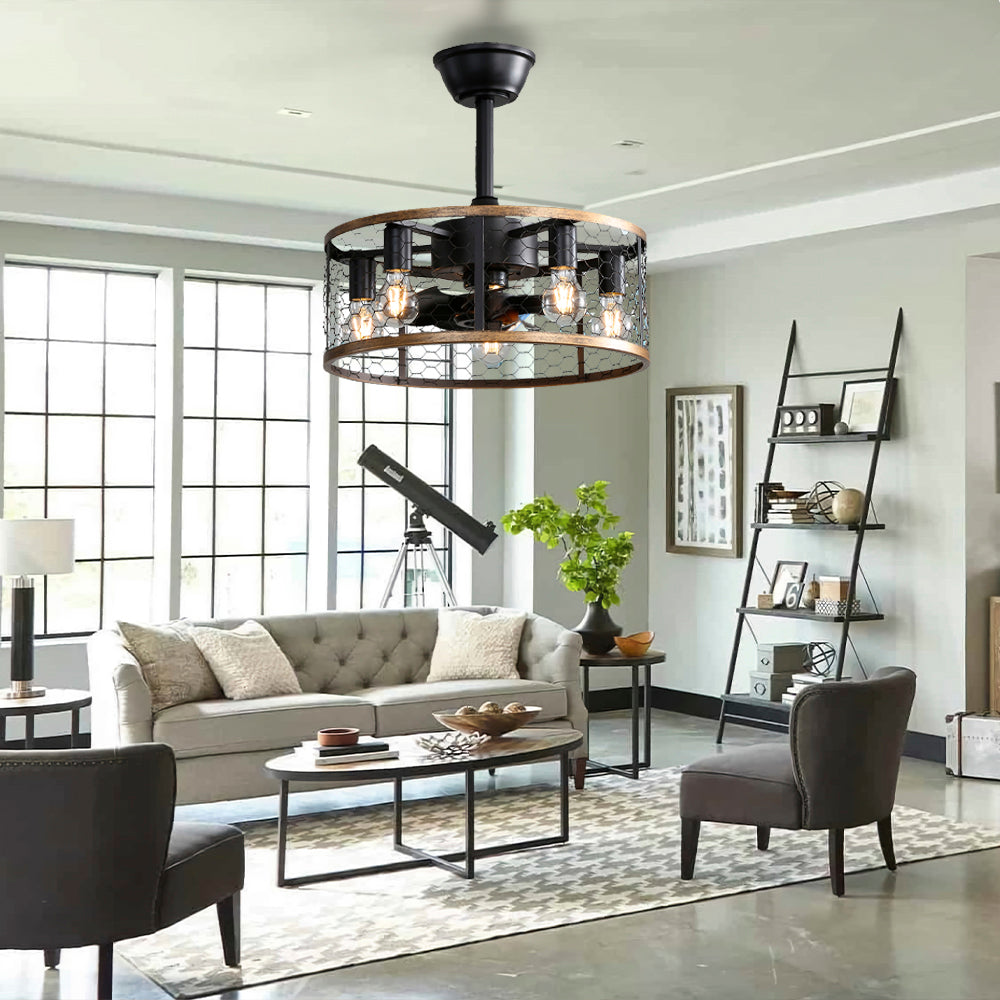 20″ Indoor Reversible Cage Ceiling Fan With Light