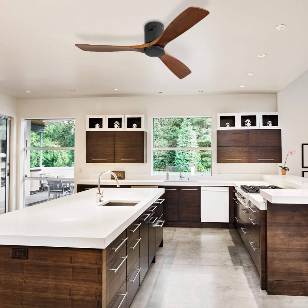 52″ Flush Mount Steel Wood Ceiling Fan Without Light